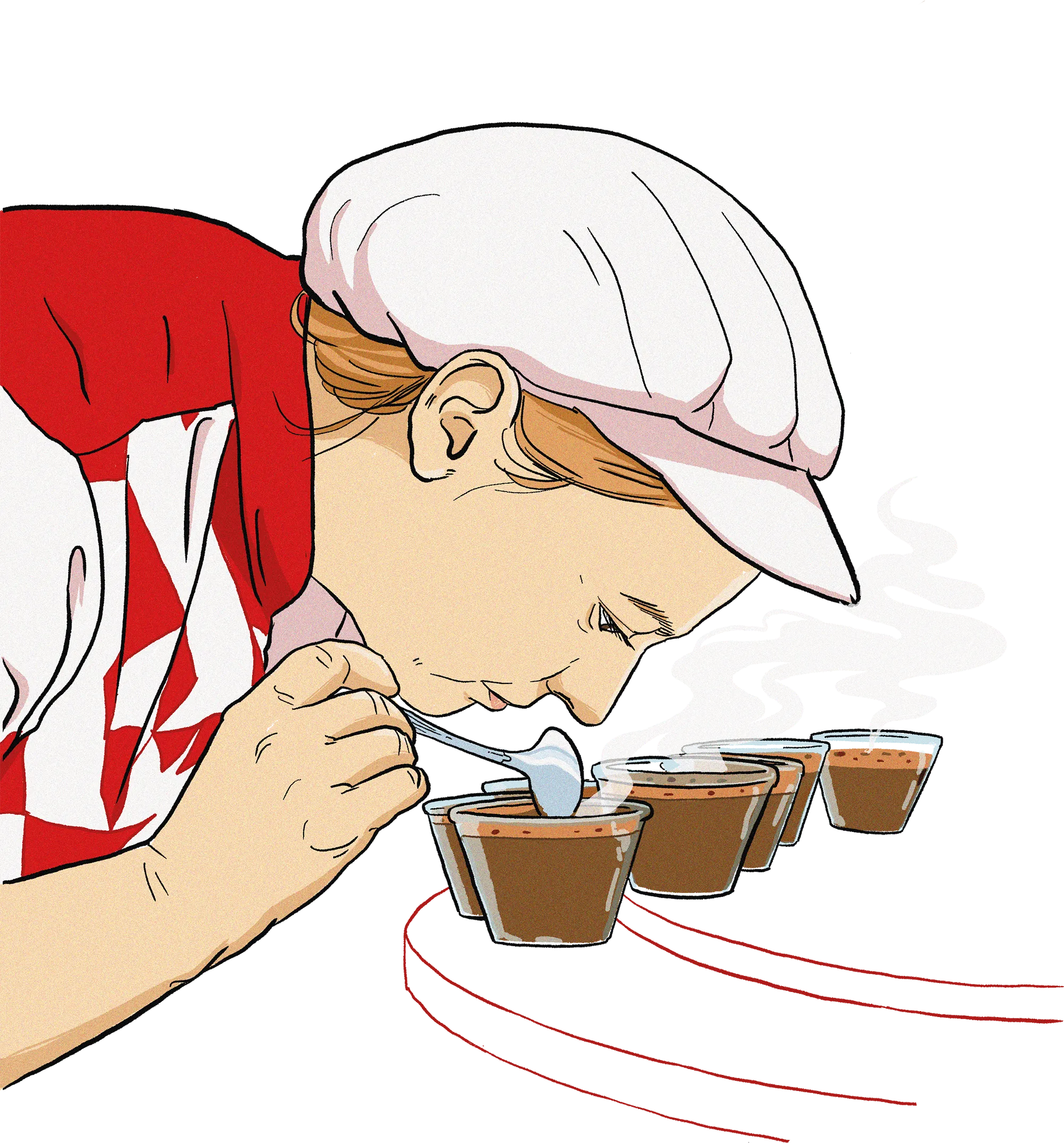 The ritual is repeated in the morning and in the afternoon. Every day, coffee is tasted in the laboratory at the Delta factory.